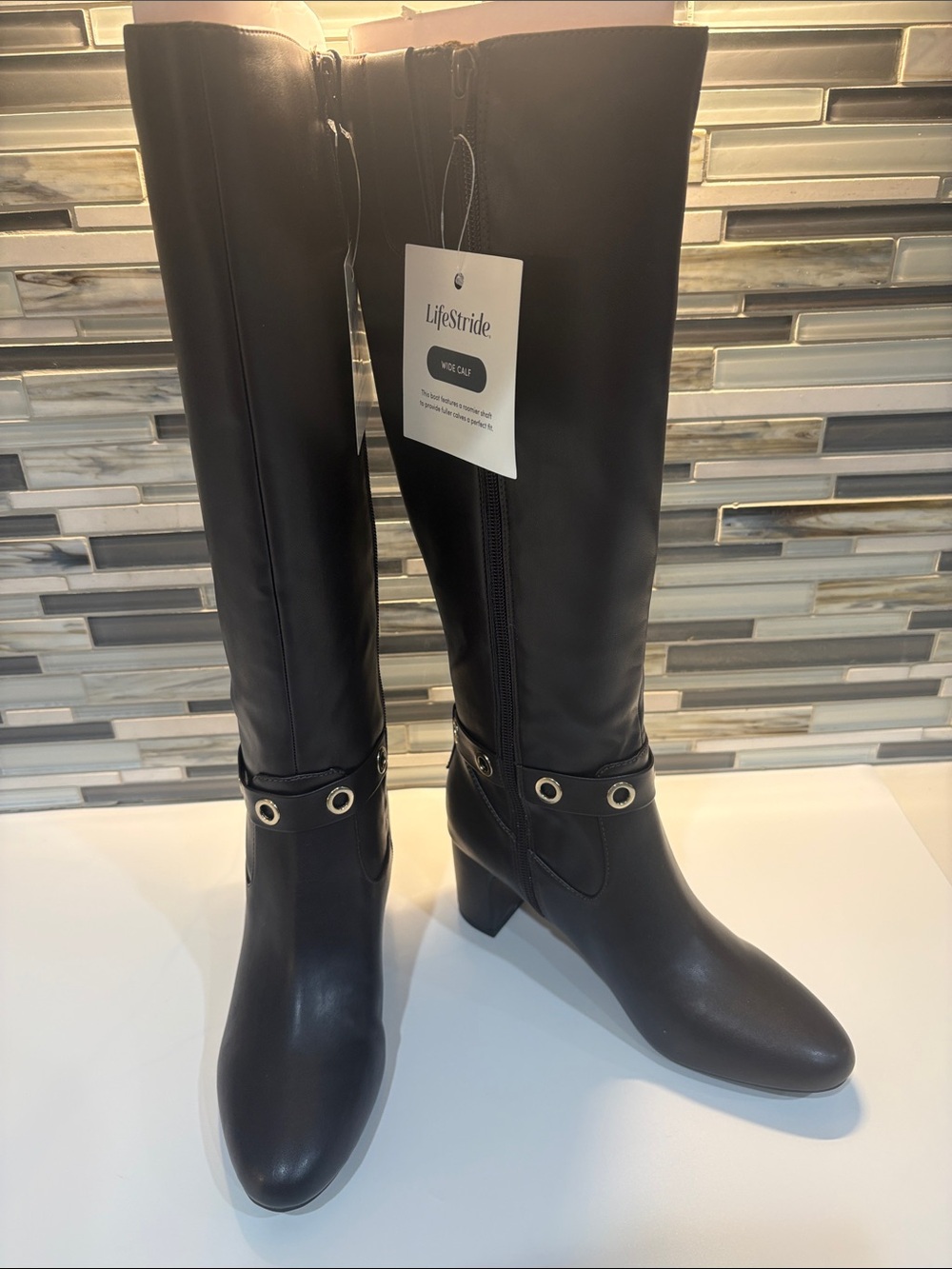 Life Stride Tansy Dark Chocolate Knee-High Block Heel Boots with Grommet Strap